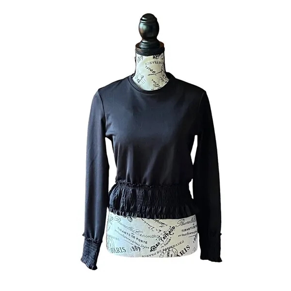 Zara WB Collection Black Cinched Waist Cropped Pullover Top S Goth Grunge Rodeo - Image 2