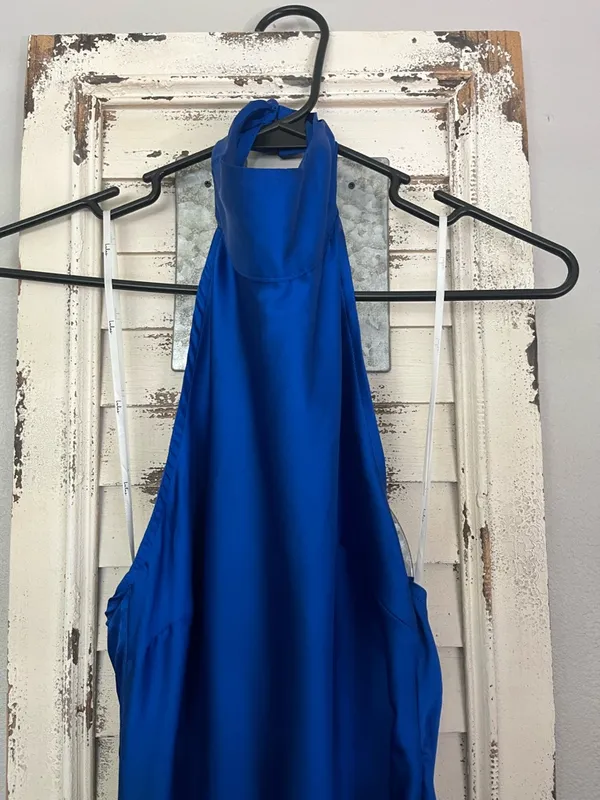 Lulus Regal Sensation Royal Blue Satin Asymmetrical Halter Midi Dress size xs/s - Image 5