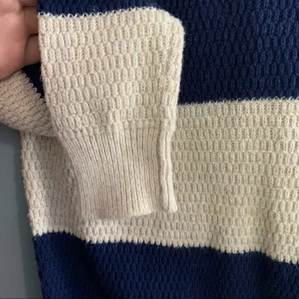 Madewell Striped Long Sleeve Knit Sweater Blue and Tan Size Xsmall - Image 8