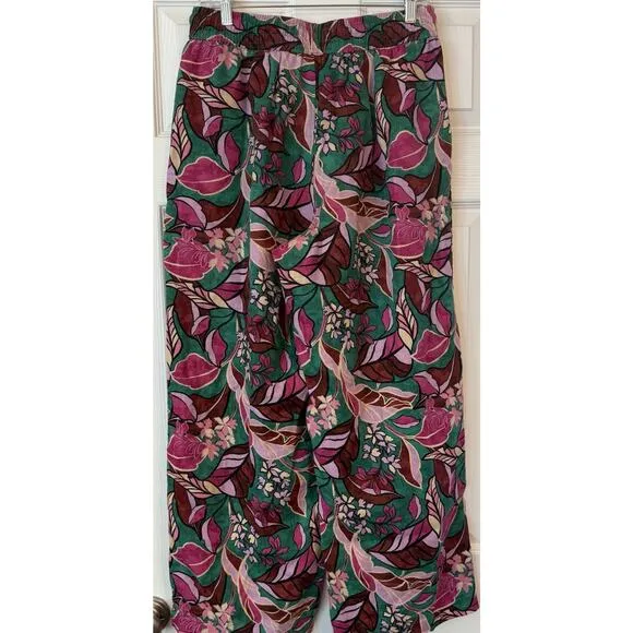 100% Linen Cynthia Rowley Palazzo Pant MED 30x28 Tropical Floral‎ Flowy Loose - Image 2