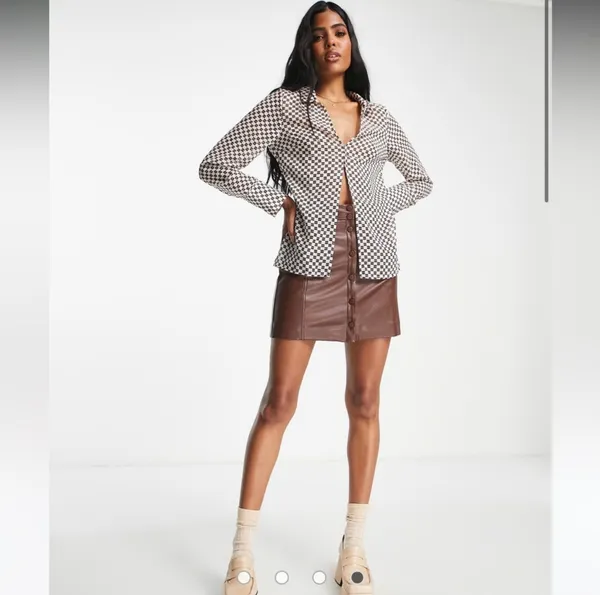 Abercrombie & Fitch Sheer Mesh Brown Checkered Blouse Long Sleeve Button Up Top - Image 4