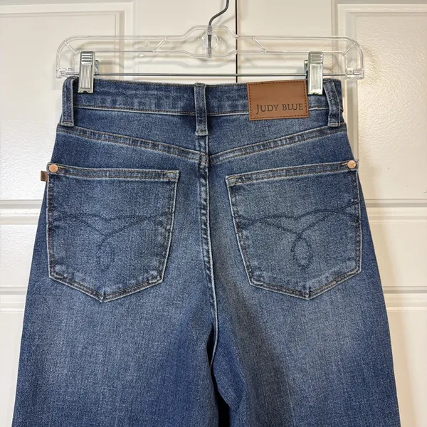 Judy Blue Wide Leg Jeans Womens 1/25 Blue High Rise Stretch Denim Flare - Image 6