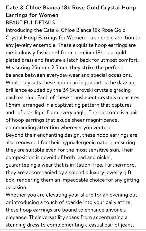 Cate & Chloe Bianca 18k Rose Gold Plated Crystal Silver Hoop Earrings - Image 8