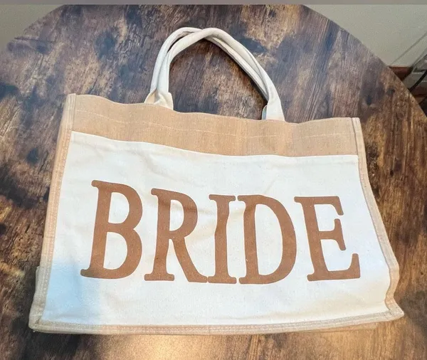 Bride | wedding, bridal, bride tote bag. Tan - Image 2