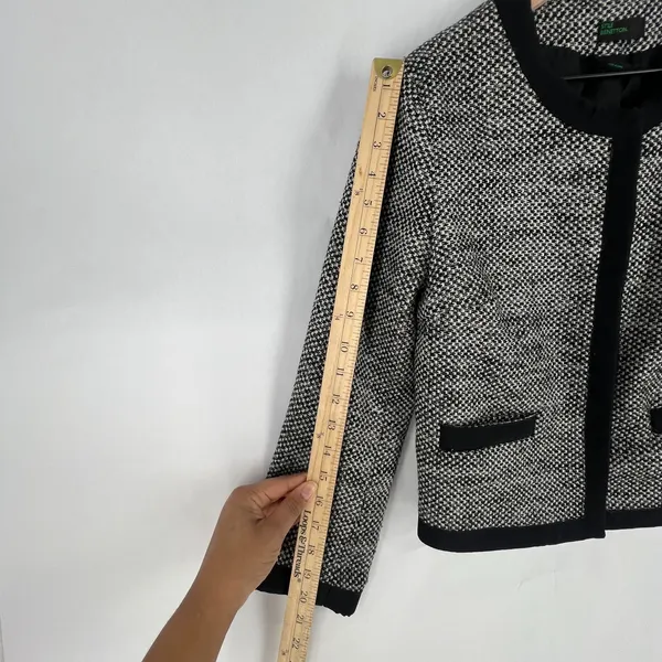 Stile Benetton Blazer Womens S Black White Tweed Casual Office Work‎ Snap Front - Image 12