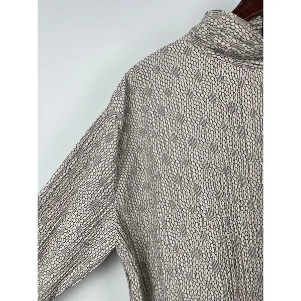 Zara Tan Jacquard Floral Pleated Long Sleeve High Neck Blouse Size‎ L - Image 4
