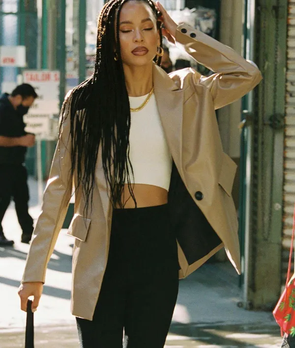 Princess Polly Jocelyn Beige Leather Blazer - Image 3