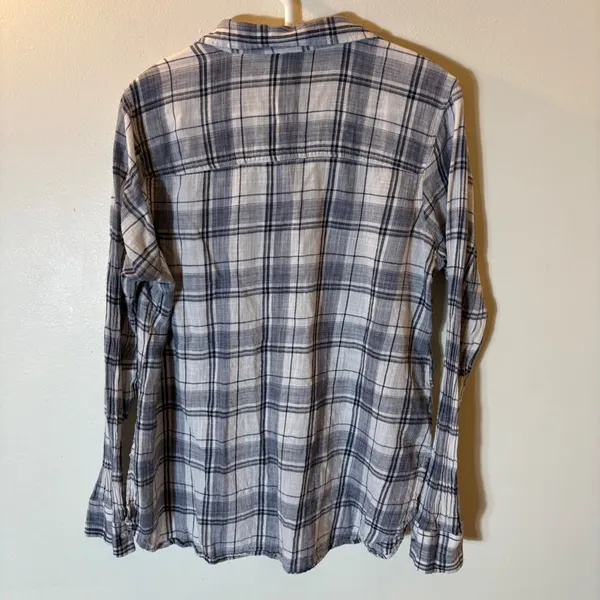 BKE Fitted Plaid Button‎ Down Shirt Blue Grey White Cotton Size Large - Image 5