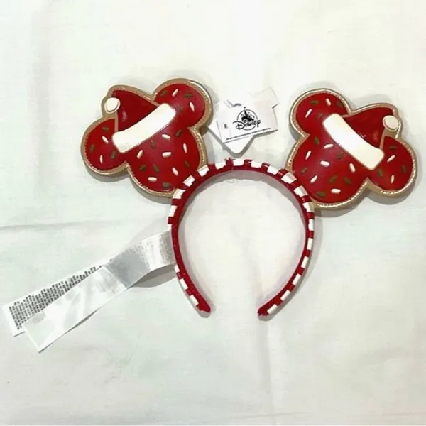 Disney Gingerbread Cookie Mickey Ears Headband Christmas 2021 Red & White New - Image 3