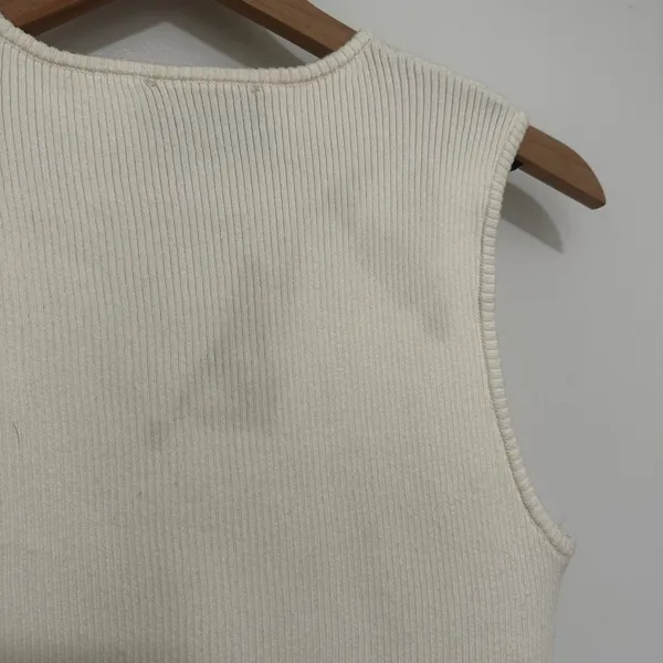 Hudson Gray | Women's Tan Cream Black Ribbed Scalloped Hem Knit Tank Top, M - Image 6