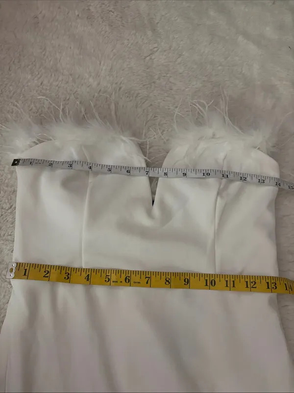 Lulus Extraordinary Glam White Feather Strapless Mermaid Maxi Dress size Medium - Image 6