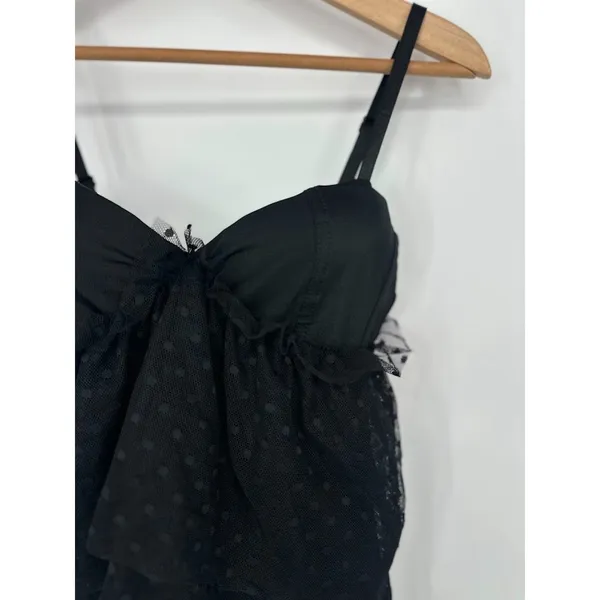 Spirit Halloween Corset Tank Top Black Mesh Lace Medium Witchy Goth Costume Sexy - Image 2