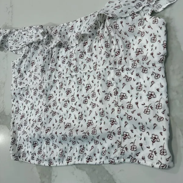 Free People Floral Smocked Ruffle Trim Tank Top Womens Medium WhiteCombo Cottage - Image 7