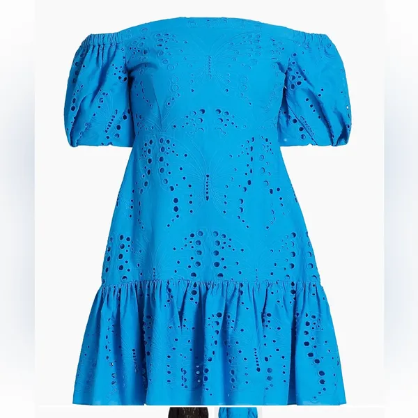 Milly Blue Eyelet Off-Shoulder Dress - Image 2