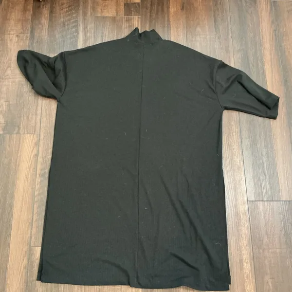 Dressed In Lala Black Ribbed Mock Neck Tunic Top Oversized Short Sleeve Small - Image 5
