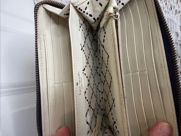 Kate Spade Navy blue Polka Dot Zip Around Wallet with Gold Logo - Image 6