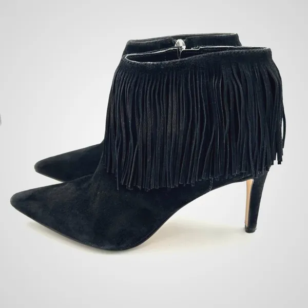 Sam Edelman Ankle Boots Women's Suede Fringe Pointed Stiletto Western Black Sz 7 - Image 2
