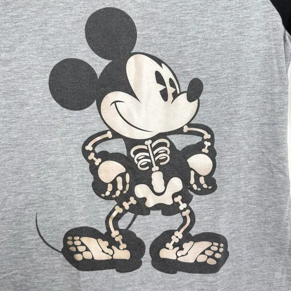 Disney Mickey Mouse Skeleton Halloween Raglan Shirt Size Small V neck - Image 2