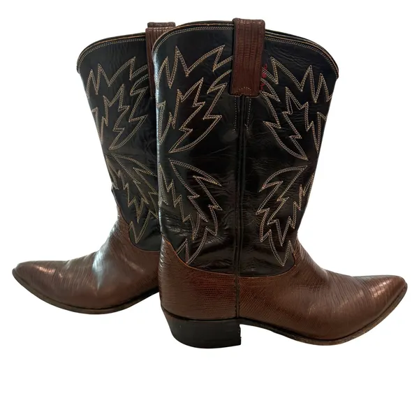 Justin Boots Lizard Western Boots Womens 8B Brown Leather Pointed Toe Cowgirl Festival - Image 9