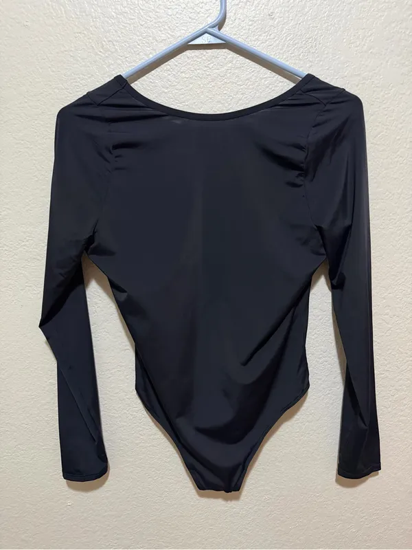 Parade Black Scoop Back Thong Bodysuit Long Sleeve Medium - Image 2