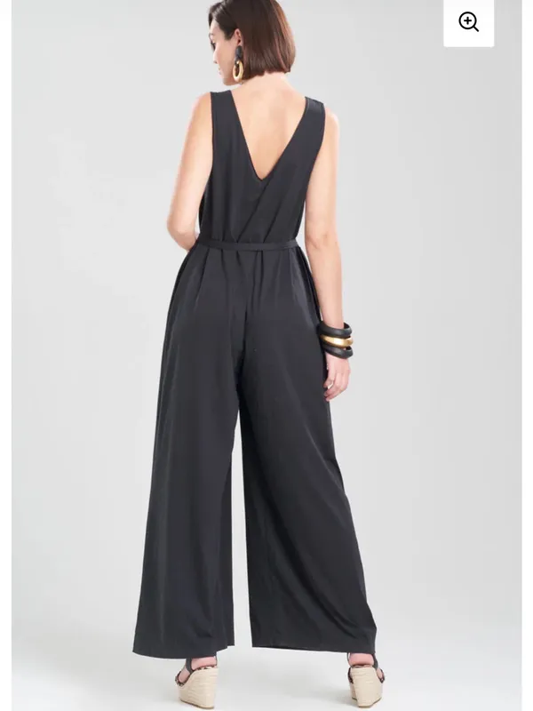 Natori Bliss Essential Cotton black V-Neck Wide-Leg Belted jumpsuit Sz XL - Image 2