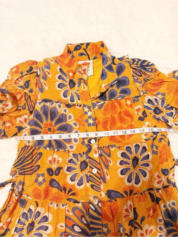 FARM Rio Pineapple Flowers Yellow Orange Mini Dress Belted Size XS - Image 6