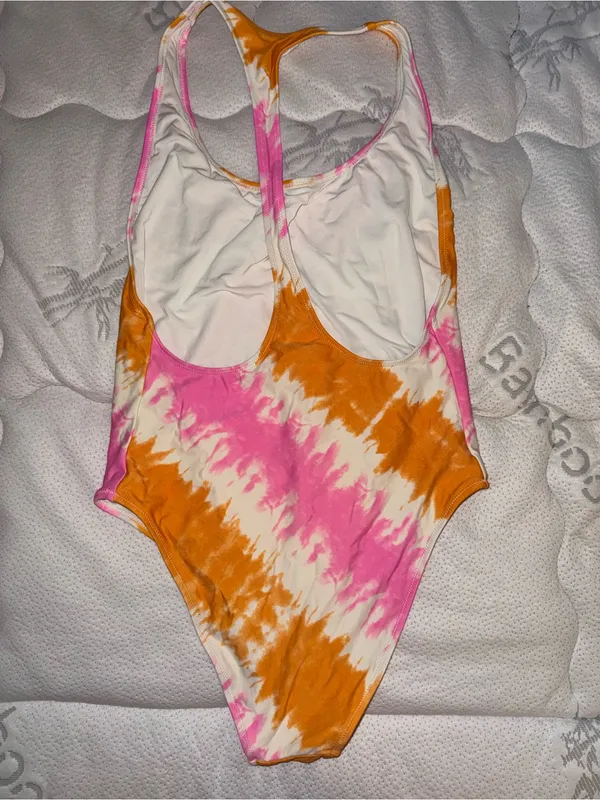 aerie Tie-Dye One-Piece Swimsuit in Pink, Orange & Cream - Image 2