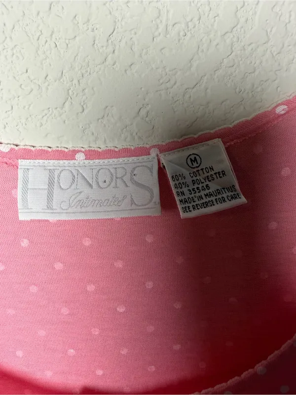 Vintage Honors Pink Polka Dot Nightgown Medium Sleepwear - Image 6