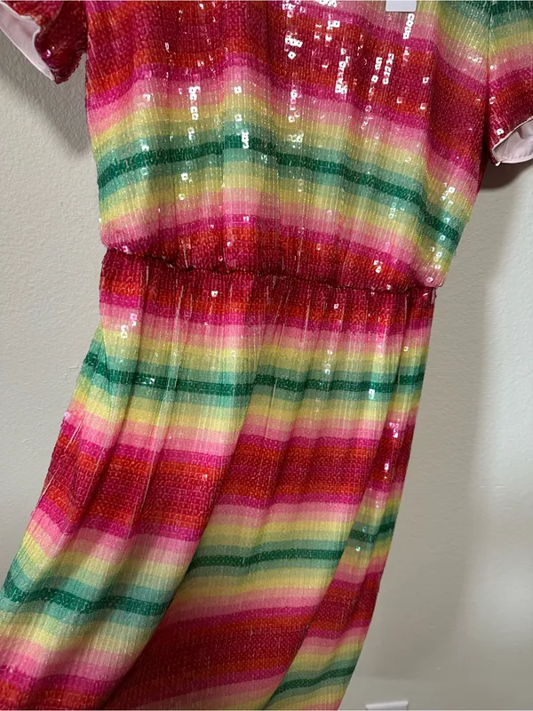 💗🆕J. Crew Watermelon Sequin Pink Multi-Stripe Midi Short Sleeve Dress✨NWT✨ - Image 7