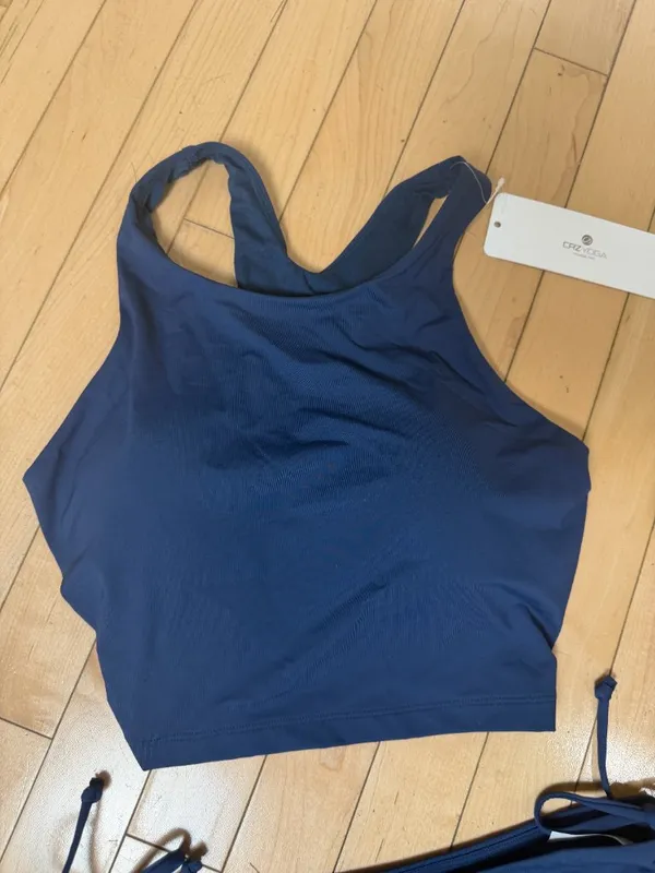 CRZ YOGA High Neck Tankini Top & Side Ruche Bikini Bottom Set Navy Blue Size S - Image 3