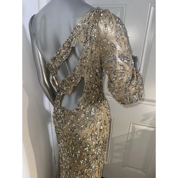 Sherri Hill Floor Length Gown Nude Rhinestones Sequins Size 10 54396 - Image 11
