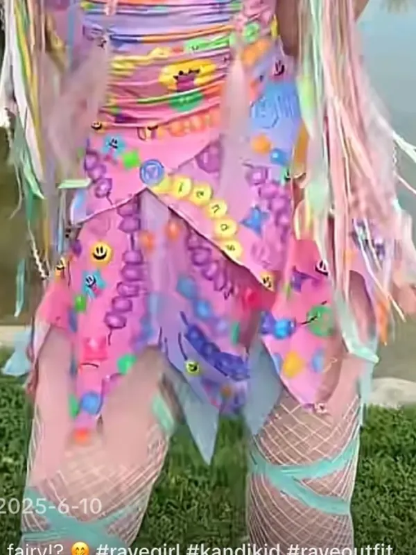 iHeartRaves Kandi Fairy Pixie Hem Mesh Rave Mini Skirt Pastel Bead Print size 1X - Image 2
