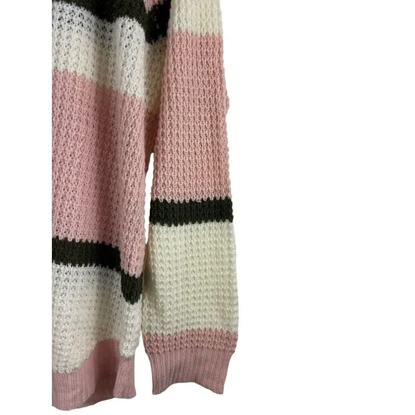 Joe Boxer Pink Green White Striped Pullover Open Knit Crew Neck Sweater 2x - Image 3