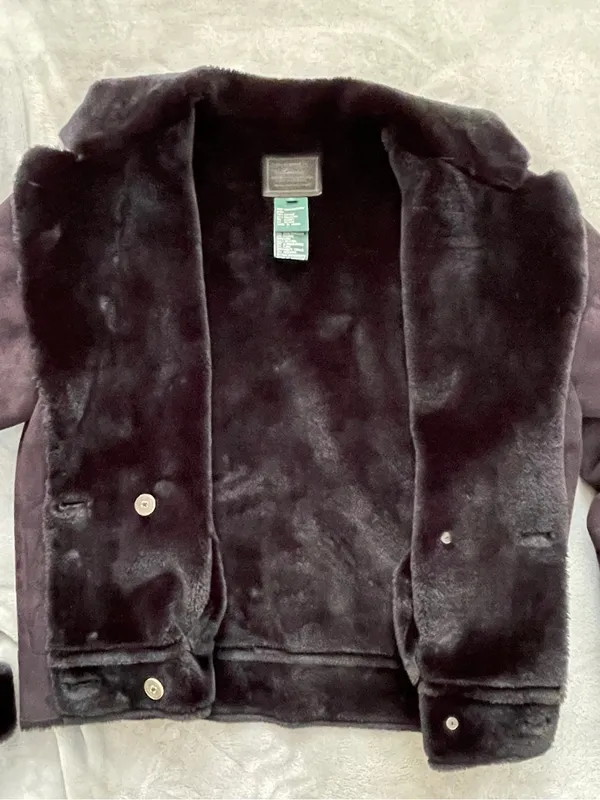 Lauren Black Label Double-Breasted faux suede faux fur coat Jacket minimalist L - Image 5