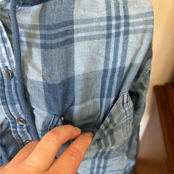 American Eagle Outfitters Blue Plaid Button Down Hooded Top Size XS - Image 3