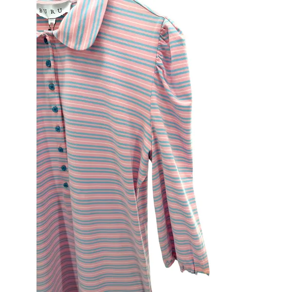 BURU Pastel Striped Puff Sleeve T-Shirt Dress L NWT Preppy Grandmillennial Polo - Image 2