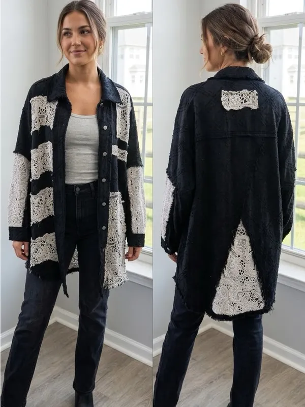 POL Black Jacket with Cream Crochet Inset - Image 2