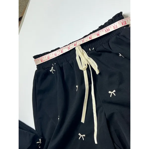 Davi & Dani Bow Print Size Small Black Hoodie and Shorts Matching Lounge Set - Image 13