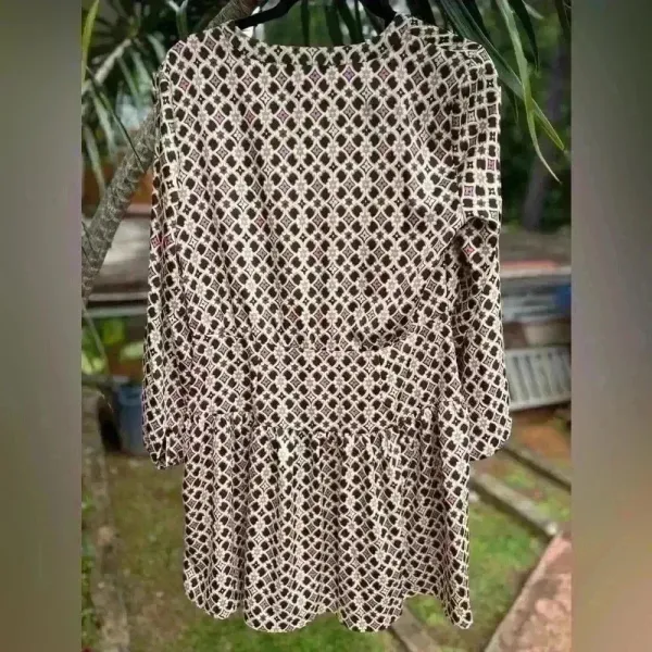 Loft by Ann Taylor Geometric‎ Floral Long Sleeve Mini Dress Brown Pink Retro - Image 5