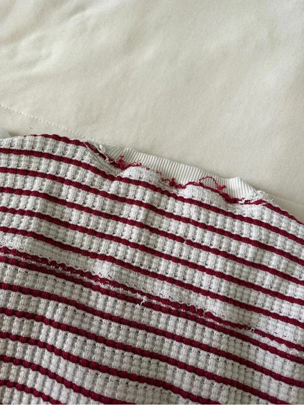 American Eagle Outfitters Striped Crewneck Sweater - Cream & Red - Image 6