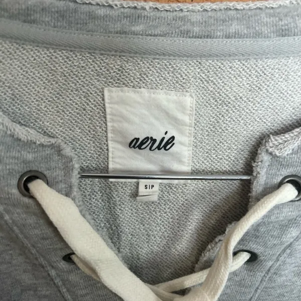Aerie Lace Up Oversized Crew Sweatshirt Grey Size Small - Image 3