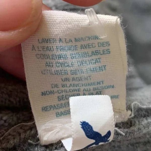 American Eagle Cardigan Sweater Unisex Small Gray Wool Blend Elbow Patch Preppy - Image 9