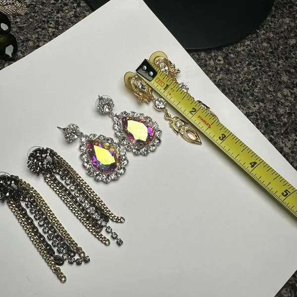 Sparkly Statement Rhinestone Mix Dangle Drop Pierced Earrings Lot Of 3 - Image 6