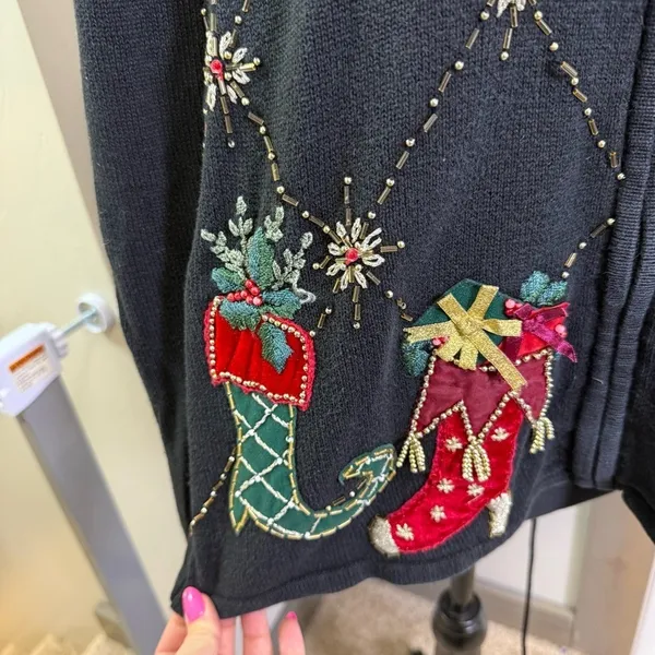 Vintage Tiara Holiday Christmas Zip Up Sweater Cardigan Ugly Sweater Holiday S - Image 2