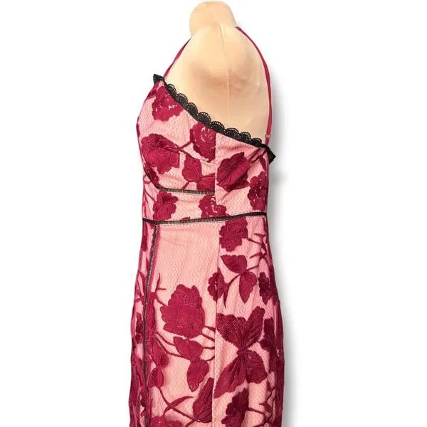 Lulus Alluring Dream Burgundy Floral Mesh Lace Trumpet Midi Dress Large Romantic - Image 6