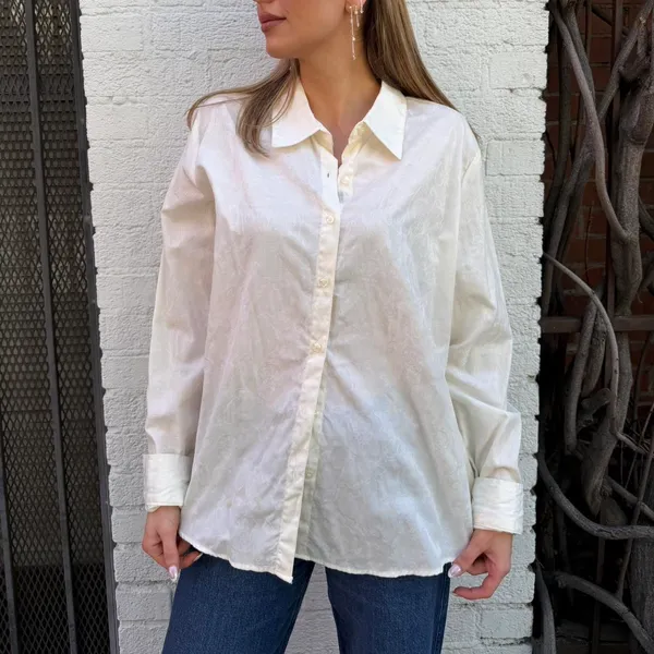 Target Vintage White Stag cream button up blouse with floral embroidery fits sz s-L - Image 2