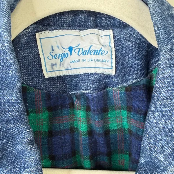 Vintage Sergio Valente VTG Western Pleated Flannel Puff Shoulder Denim Jacket - Image 7