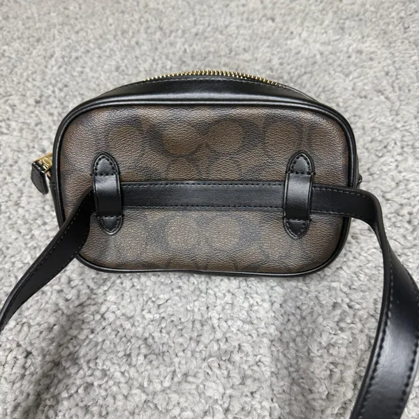 Coach Signature Canvas Camera Bag Belt Bag Crossbody Brown Black 2 Straps - Image 3