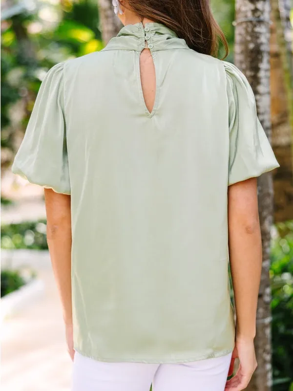 Satin Puff Sleeve Wrap Front Top - Image 2