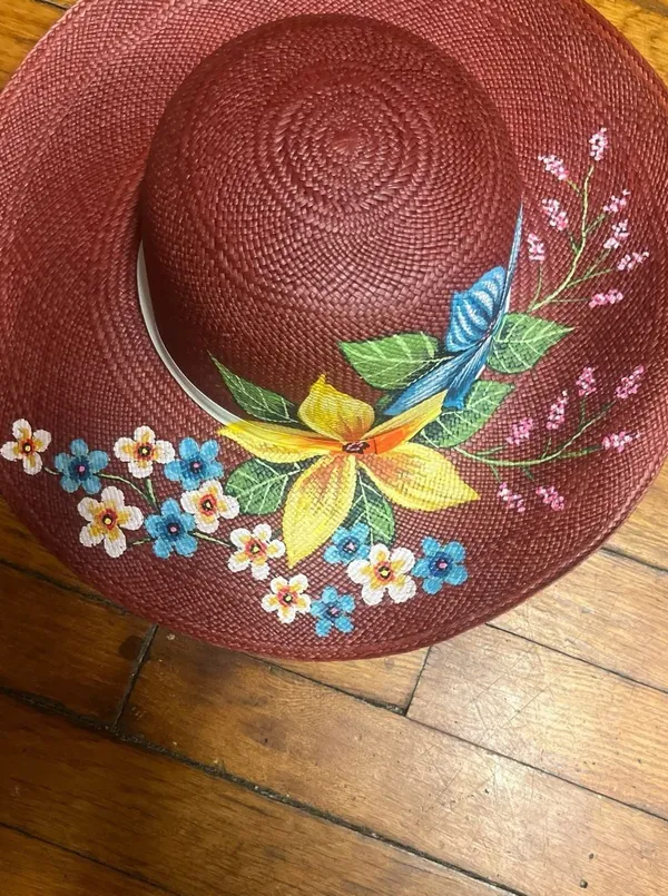 Genuine Hand Painted Floral Wide Brim Panama Hat 100% Paja Toquilla - Image 4